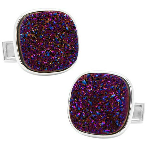Purple Glitter 1 Pair Heart Shape Design Silver Plated Cuff links Two
